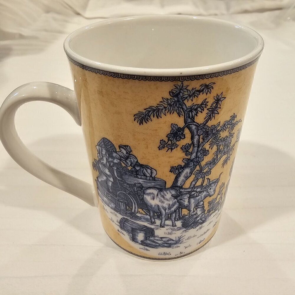 American Atelier English Toile Porcelain Mug, Preowned, Good Condition